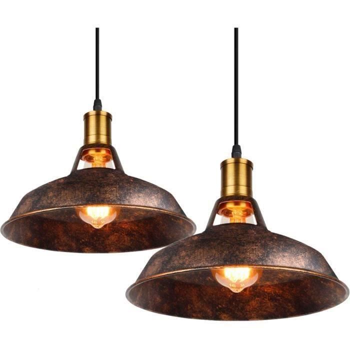 Lot De 2 Suspension Luminaire Industrielle Vintage Métal, Lustre Abat Jour Eclairage Interieur Plafonnier 27cm Pour Salon Chambre Cuisine Bar Noir 91146437