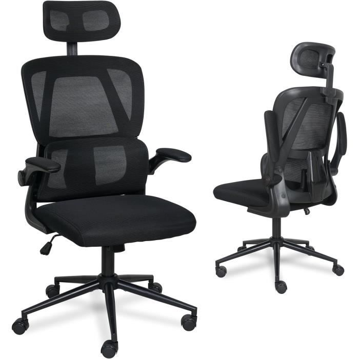Chaise De Bureau Ergonomique Ximstar - Appui-tête Et Accoudoirs Réglables - Dossier En Maille - Charge 150kg - Noir - 5