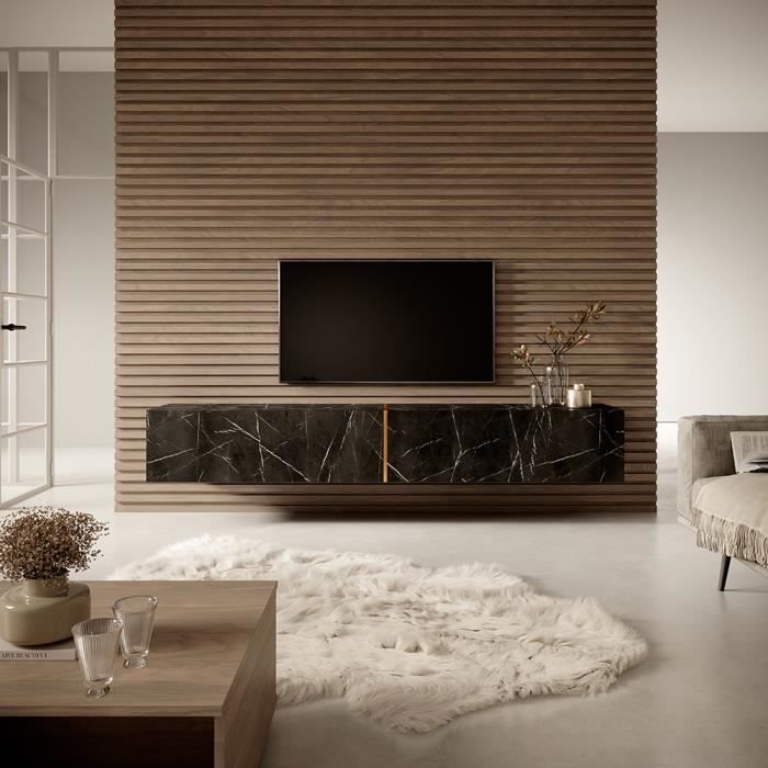 Meuble Tv - Marbre noir - Bisira - 200 x 316 x 30