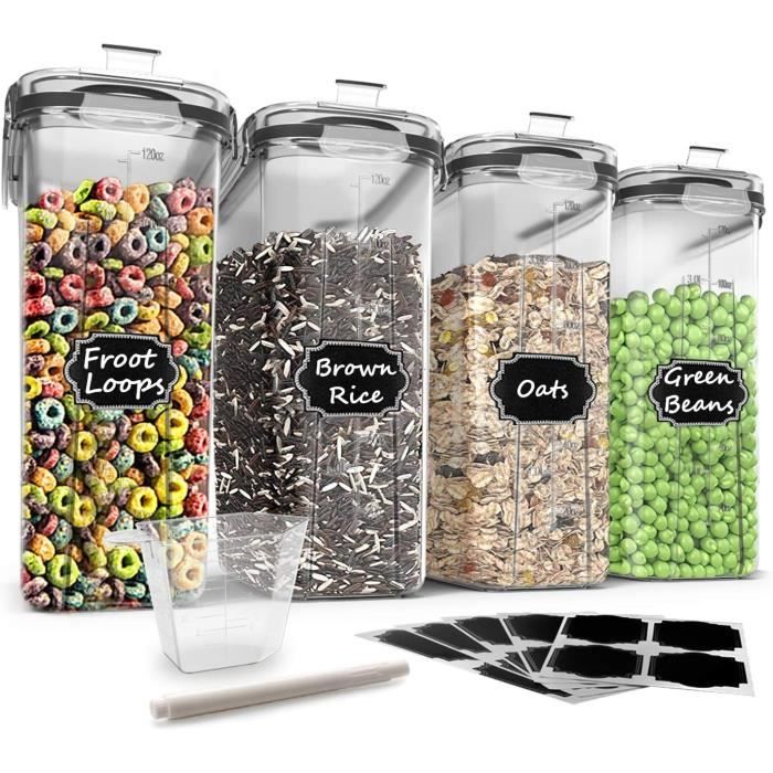 Lot De 6 Récipients Hermétiques Wildone 4L - Noir - Pour Céréales Et Aliments Secs