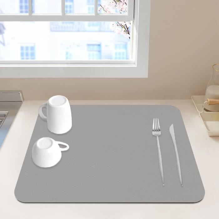 Tapis égouttoir Vaisselle Super Absorbant - Nanofibre + Fond Antidérapant - Dimensions 30x40 Cm - Séchage Rapide, Lavable En Machine - Gris Foncé