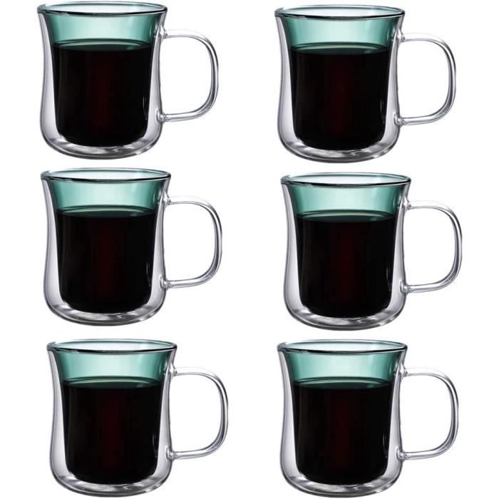 Kadum Lot De 6 Verres à Thé Turcs à Double Paroi Avec Anse Et Soucoupe, 80 Ml, Dans Un Coffret Cadeau, Résistants à La Chaleur, Passent Au Lave- Vaisselle