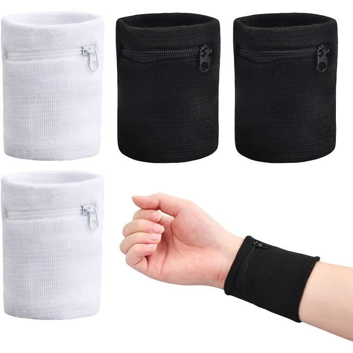 4 Pochettes De Poignet Sport Laughhe - Avec Poche Zippée Noir Et Blanc