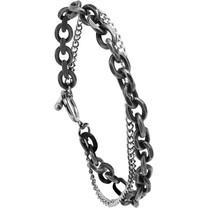 Pack 5 Bracelets Homme Acier Inoxydable - Style Hip-Hop Cubain - Chaînes Argentées 19/21/23cm - Cadeau Masculin