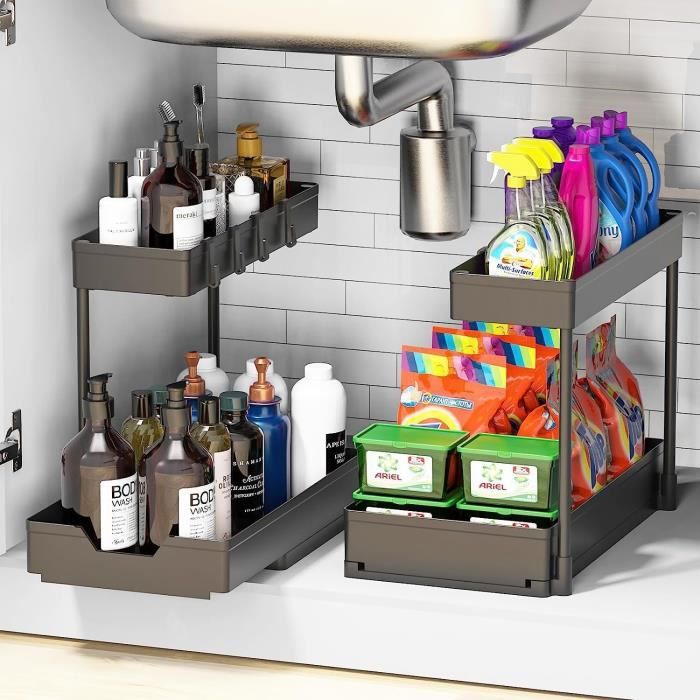 Organisateur D'armoire à Panier Coulissant à 2 Niveaux Sous L'armoire