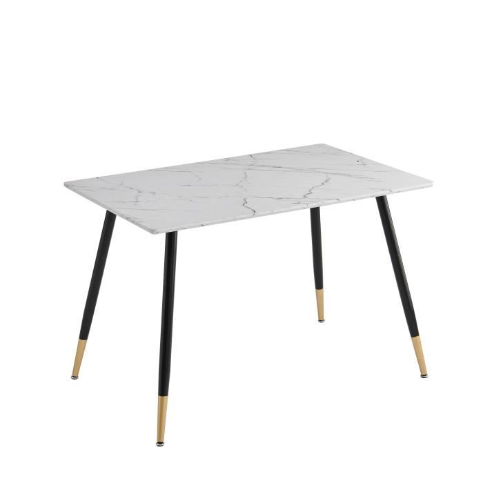 Table de salle à manger rectangulaire imitation marbre pieds noir et doré 110*70*75CM