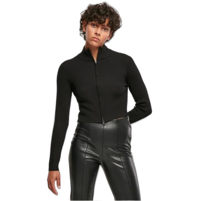 Cardigan zippé court en tricot côtelé femme Urban Classics - noir - XS Cardigan zippé court en tricot côtelé femme Urban Classics - noir - XS
