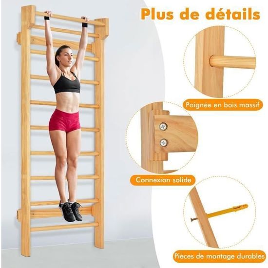 Espalier Suédois En Bois De Pin - 195x80x14 Cm, Charge Max 100 Kg, Pour Fitness Maison Adulte Enfant