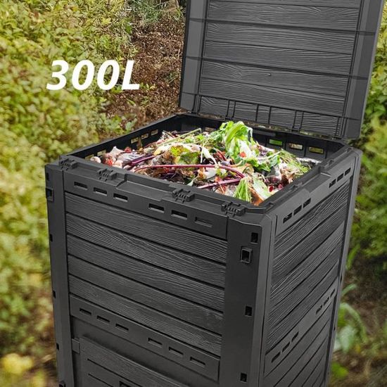 VEVOR Composteur de Jardin 300 L Bac a Compost Exterieur sans BPA avec  Couvercle Porte Inferieure