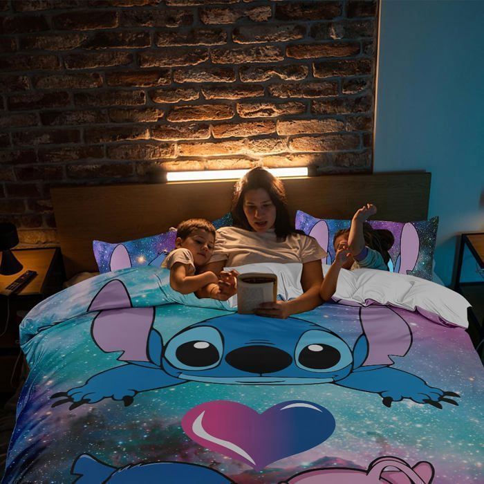 Parure De Lit Disney Stitch & Angel - Housse De Couette 140x200 Cm + Taie 65x65 Cm, Réversible, Coton-polyester