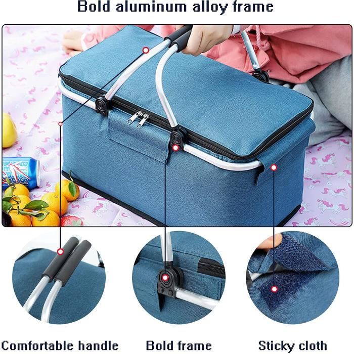 Panier De Courses Isotherme Pliable 18L - Avec Couvercle, Fermeture éclair, Poignées, Pour Pique-nique, Plage - 9