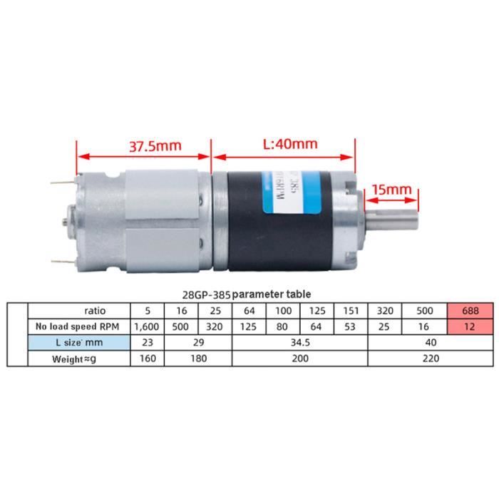 Moteur Réducteur Planétaire DC 12V/24V GA36Y-555 - Couple élevé, Boîtier Métal, Arbre 6mm