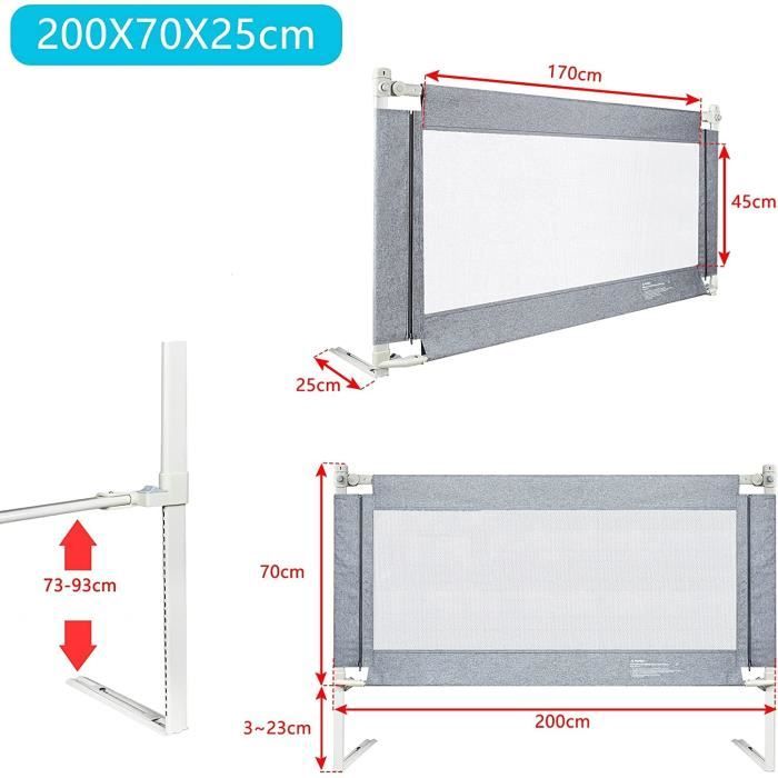 Barrière De Lit Réglable En Hauteur 60 Cm - Protection Latérale Bébé Gris Lin 5 Positions