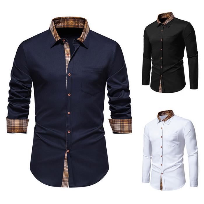 Chemise Homme Carreaux Col Classique Printemps Automne Manches Longues Fashion Noir Noir Cdiscount Pret a Porter