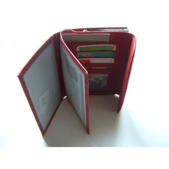 Portefeuille Porte Cartes Crédit Monnaie à Fermoir Bouton Pression Femme cuir 