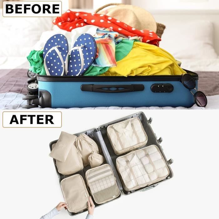 AiQInu Rangement Valise Lot de 7 Imperméable Organisateur de Voyage Packing  Cubes Organiseur, sac à chaussures,Bagage Sacs
