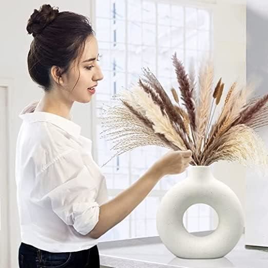 Lot De 2 Vases Céramique Blanc Et Or – Style Minimaliste – Déco Bohème – Pour Fleurs