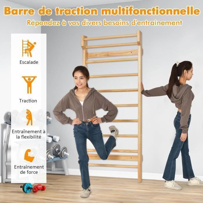 COSTWAY Espalier Suédois en Bois avec Charge Max 100KG pour Adultes