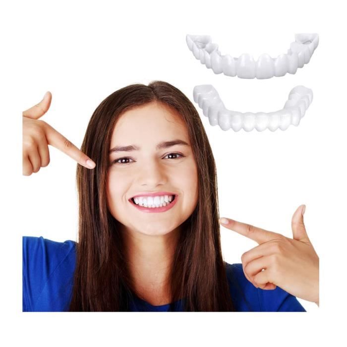 2 Pairs Silicone Dentier Amovible Haut et Bas Dentier Sourire Parfait,  Dentier Dent pour Homme Et Femme, Fausse Dents Provisoire Amovible Naturel