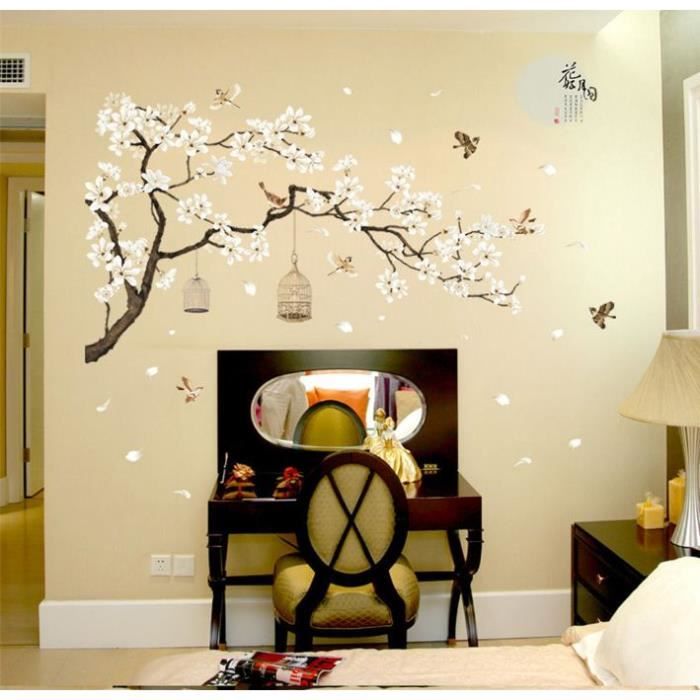 Stickers Muraux Fleur Cerisier Et Oiseau Sur La Branche Stickers Chambre Adulte Fleurs De Cerisier Style Vintage DIY SIZE 187 X 128 Cm Stickers Tete D | Leroy Merlin