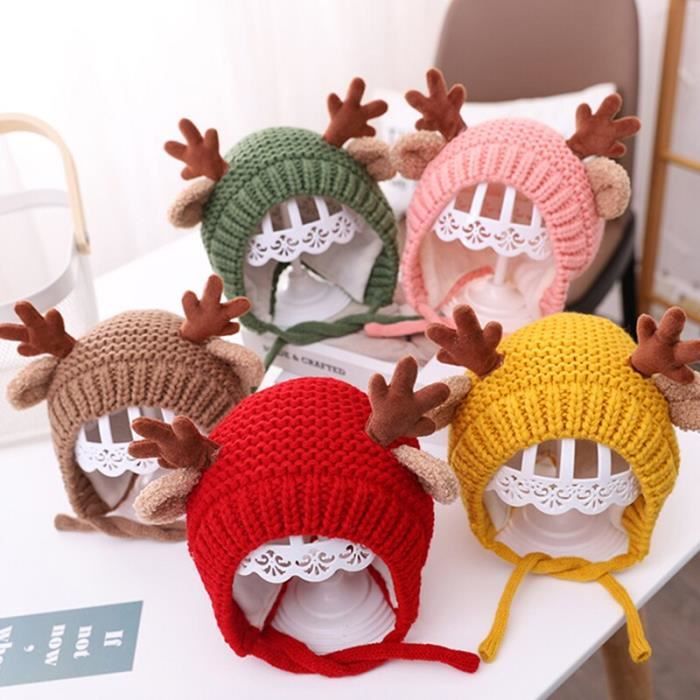 Bonnet de no l tricot en peluche pour b b mignon cerf bois