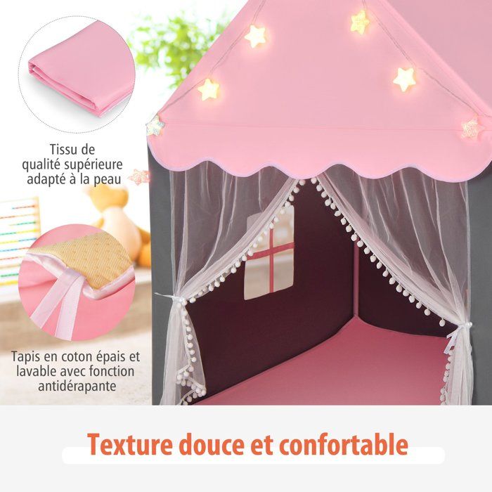 Tente De Jeu éclairée HOUOOFVA Pour Enfants - Grande Maisonnette D'intérieur Avec Guirlande, 120x101x132 Cm