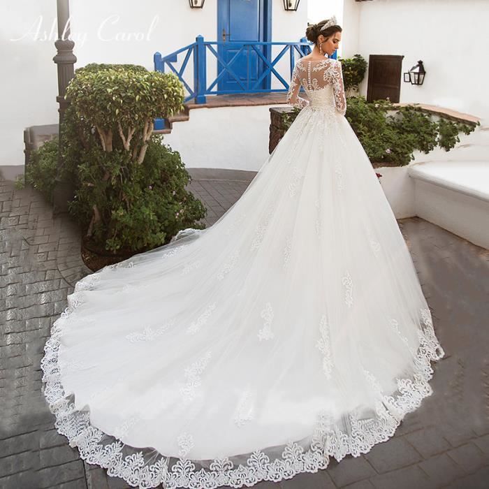 Robe de mariee blanche M 2021 printemps col rond manches longues dentelle francaise modeles de mariage modeles de mariage train Bleu Cdiscount Pret a Porter
