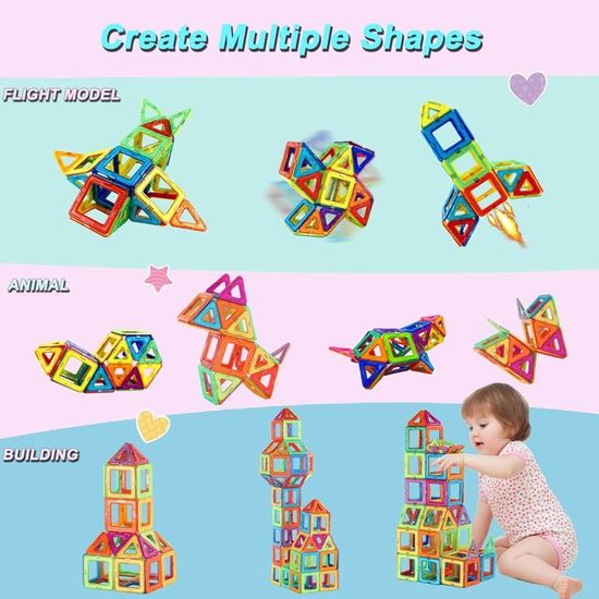 Nirecu 56 Pièces Blocs Magnétiques Construction Enfant – Jouet Éducatif Magnétique 3D Pour Garçons Filles 3-8 Ans – Cadeau Anniversaire