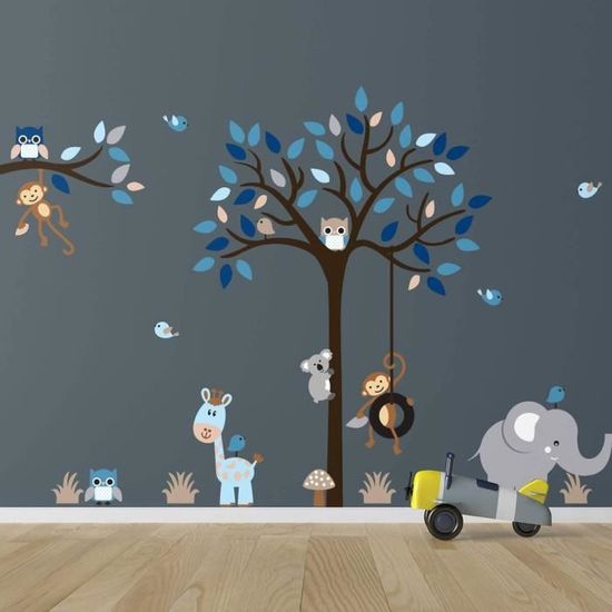 Stickers Muraux Enfants Decoration Chambre Bebe Stickers Muraux Enfant Sticker Mural Animaux Atten Issants De La Jungle A81 Cdiscount Maison