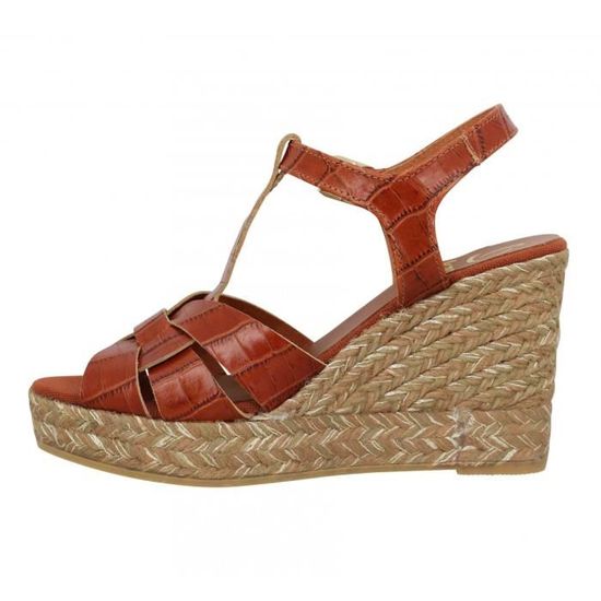 Chaussures Compensées KANNA 20068 Cuir Cognac Talon 10