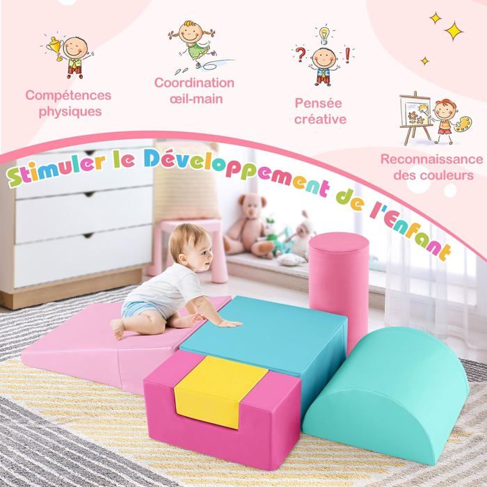 COSTWAY 12 Blocs Motricité Bébé - Mousse EPE Housse PU - 14 Cm - Violet/jaune - Dès 1 An