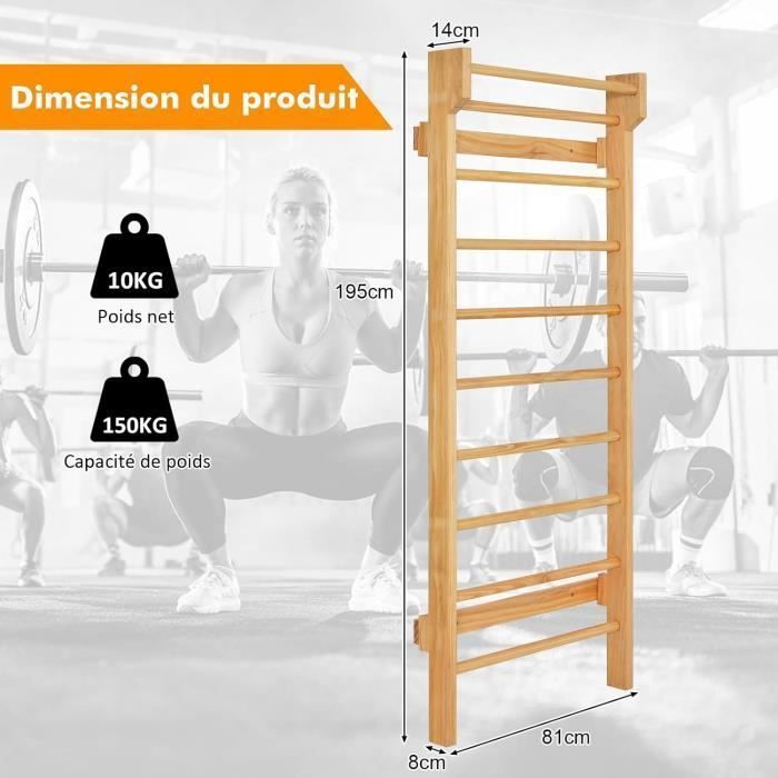 Physionics® Set d'Espalier Suédois Échelle Gymnastique Suédoise Adultes