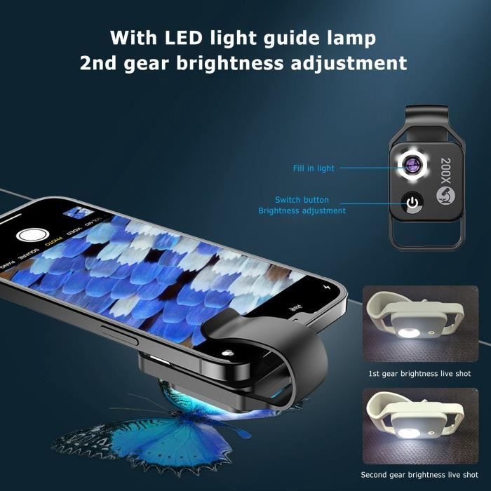 TBEST - Lentille de microscope pour smartphone 200X LED haute définition -  Zoom - Luminosité réglable - Cdiscount Appareil Photo