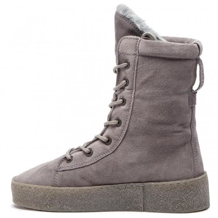 Bottes fourrees femme en cuir gris Bronx Silla 46995 Gris Cdiscount Chaussures