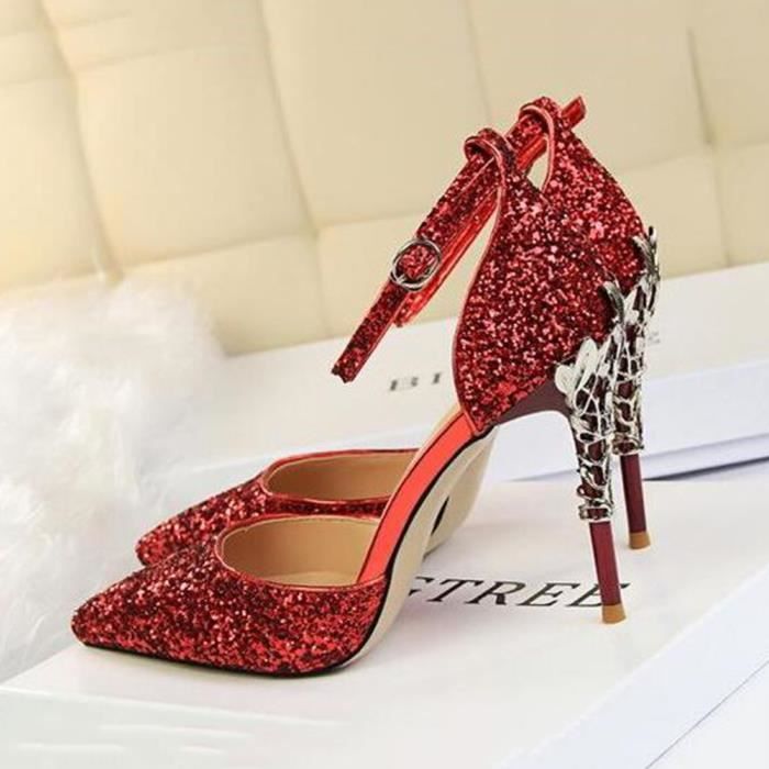 Escarpins Femmes Bride Cheville Sparkle Chaussures Bout Pointu
