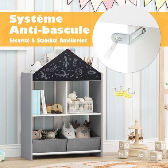 Bibliothèque Enfant 5 Cubes En Bois Blanc - 80x35x71 Cm, Rangement Jouets Et Livres, Avec Kit Anti-basculement
