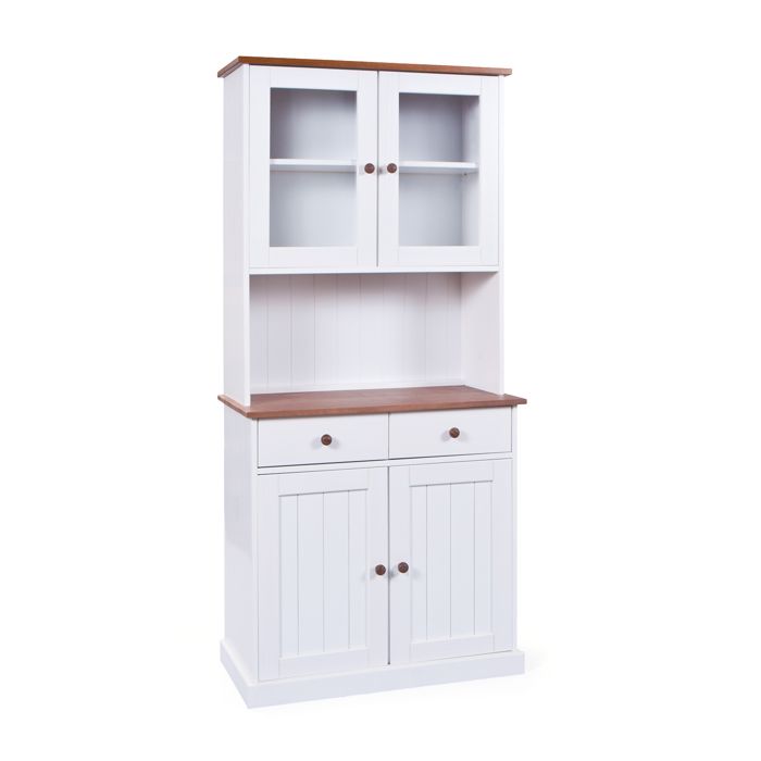 Commode 2 Portes Pepeto 77x30x76cm - Buffet Rangement Chêne/Blanc, Pour Salon Ou Chambre