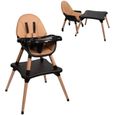 Chaise haute évolutive EVA 2 en 1 dès 6 mois avec pieds en bois - transformable en chaise enfant + bureau de 3 à 5 ans (Marron)-0
