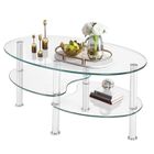 GIANTEX Table Basse en Verre Trempé à 3 Étages Ovale,Table de Salon avec Structure en Métal (Acier),89 x51x45,5 CM,Style Moderne