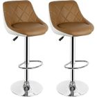 Lot de 2 tabourets de bar JEOBEST en similicuir taupe et blanc - réglables en hauteur et pivotants à 360°