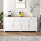 SPKSW Buffet bahut - Armoire de salon moderne - Buffet en bois blanc veiné - 4 portes 3 tiroirs - Blanc - 160*37*75cm
