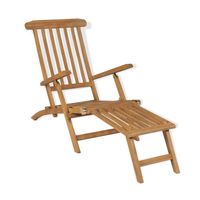 Transat chaise longue bain de soleil lit de jardin terrasse meuble d exterieur avec repose pied bois de teck solide