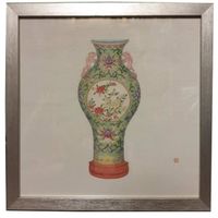 Fine Asianliving Tableau sur Toile Décoration Murale Chinois Encadré chinois Vase en Porcelaine Fleurs L 35 x P 3 x H 35 cm
