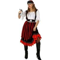 Déguisement Pirate Femme Rayé Rouge - Taille L/XL - Robe, Bandana et Ceinture Inclus