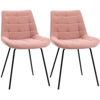 Lot de 2 chaises de salle à manger style chesterfield effet capitonné piètement acier noir velours rose poudré 50x61x79cm Rose