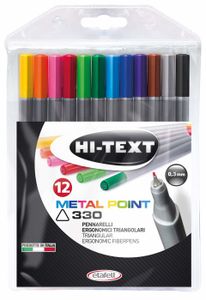 Feutres Hi-Text à pointe fine 0,3 mm, lot de 12 couleurs
