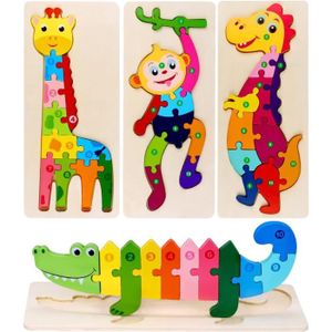 PUZZLE Puzzle en Bois Animaux Enfant, 4PCS Jouet Bébé 3D 