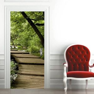Autocollant Mural Grand Format 95x205 Cm - Imitation Fond En Bois - Pour Porte Ou Mur - Marque Tulup