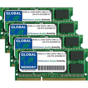 MÉMOIRE RAM 16Go (4 x 4Go) DDR3 1866MHz PC3-14900 204-PIN SODI