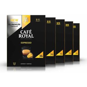 CAFÉ CAPSULE 180 Capsules Aluminium Compatibles NESPRESSO® À USAGE DOMESTIQUE - CAFÉ ESPRESSO - Dosettes by Café Royal®